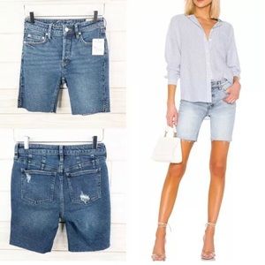 FREE PEOPLE Avery Bermuda Dark Denim‎ Shorts | Distressed Jean Shorts | Size 24